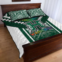 Hawaii Warriors Football Quilt Bed Set Rainbow Kakau Pattern Green LT05 - Polynesian Pride
