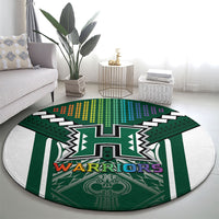 Hawaii Warriors Football Round Carpet Rainbow Kakau Pattern Green LT05 - Polynesian Pride