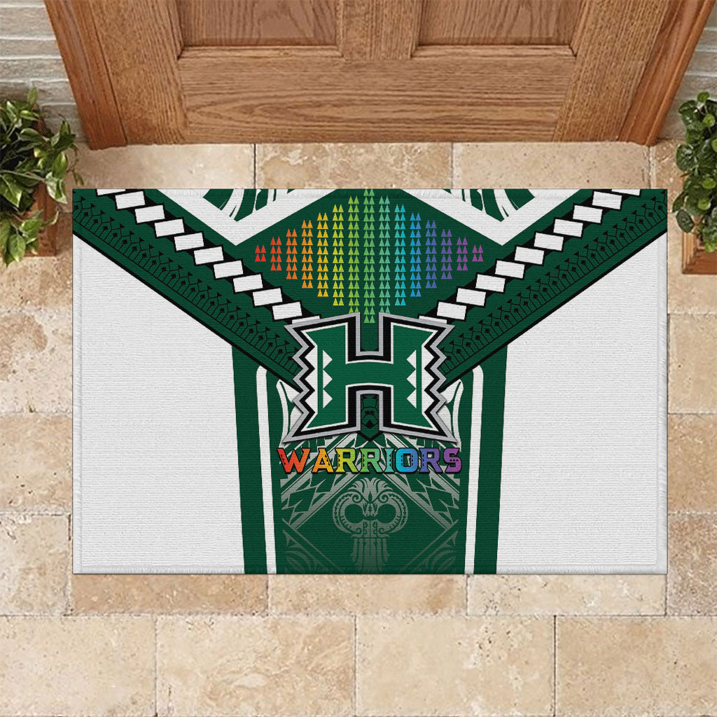 Hawaii Warriors Football Rubber Doormat Rainbow Kakau Pattern Green LT05 Green - Polynesian Pride