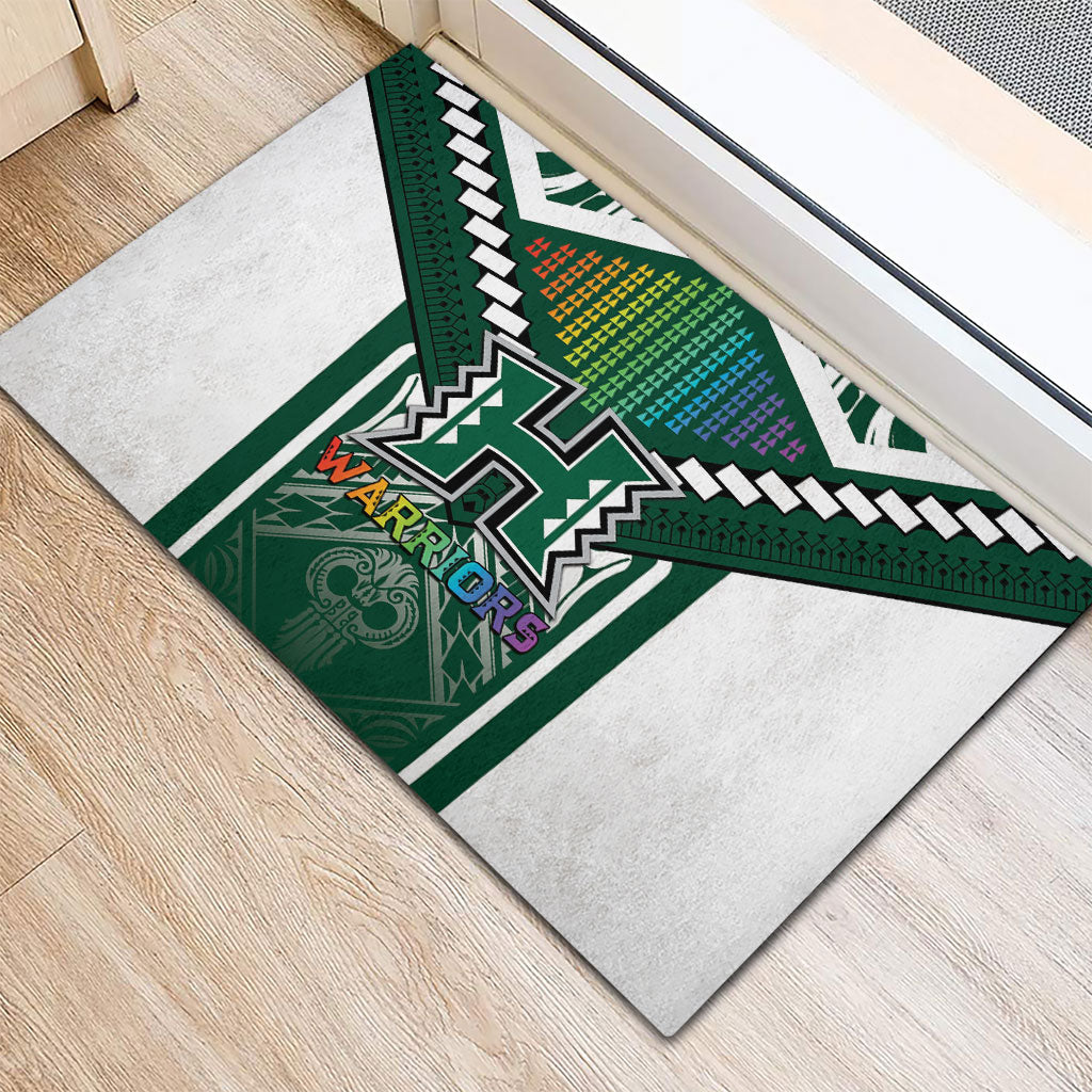 Hawaii Warriors Football Rubber Doormat Rainbow Kakau Pattern Green LT05 - Polynesian Pride