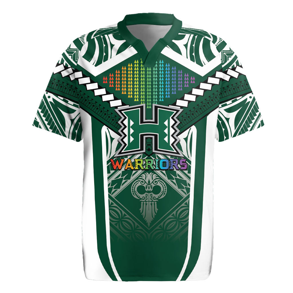 Custom Hawaii Warriors Football Rugby Jersey Rainbow Kakau Pattern Green LT05 Green - Polynesian Pride