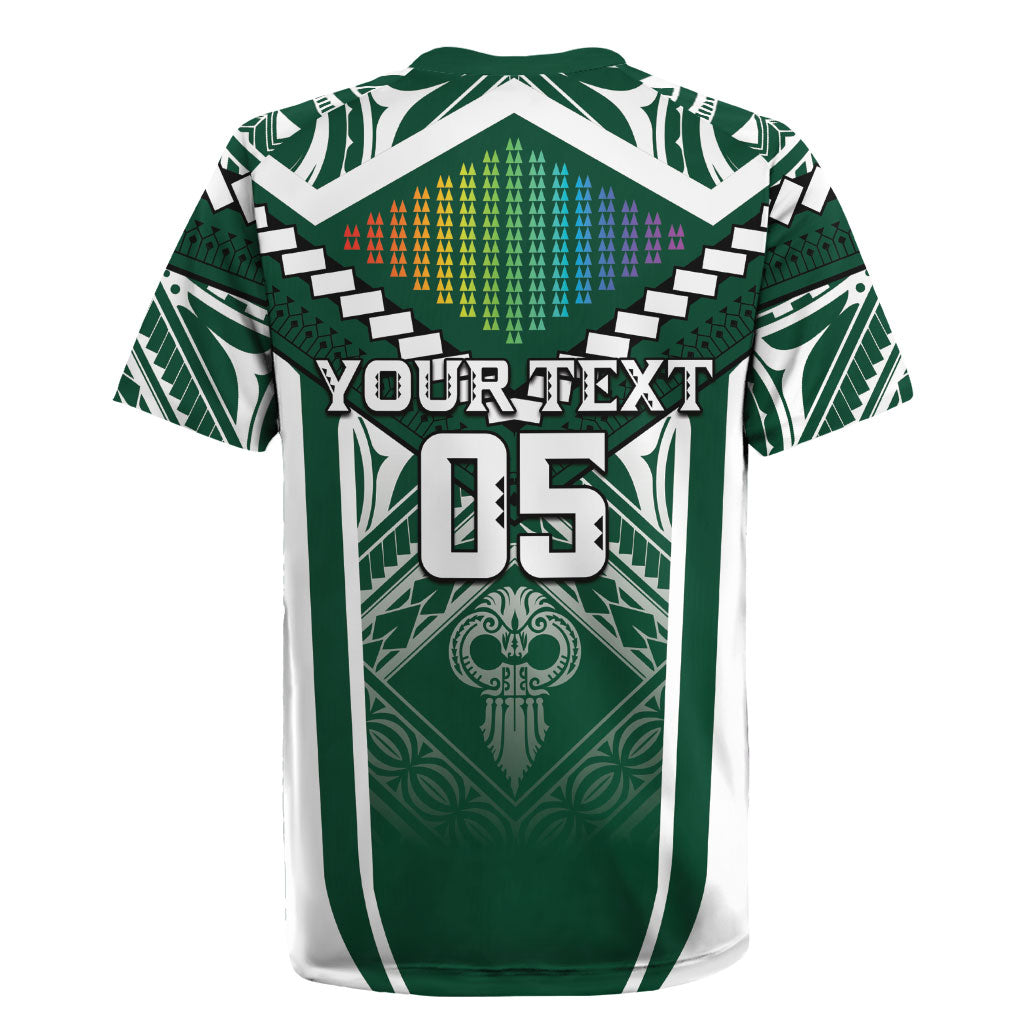 Custom Hawaii Warriors Football Rugby Jersey Rainbow Kakau Pattern Green LT05 - Polynesian Pride