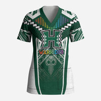 Custom Hawaii Warriors Football Scrub Top Rainbow Kakau Pattern Green LT05 Adult Green - Polynesian Pride