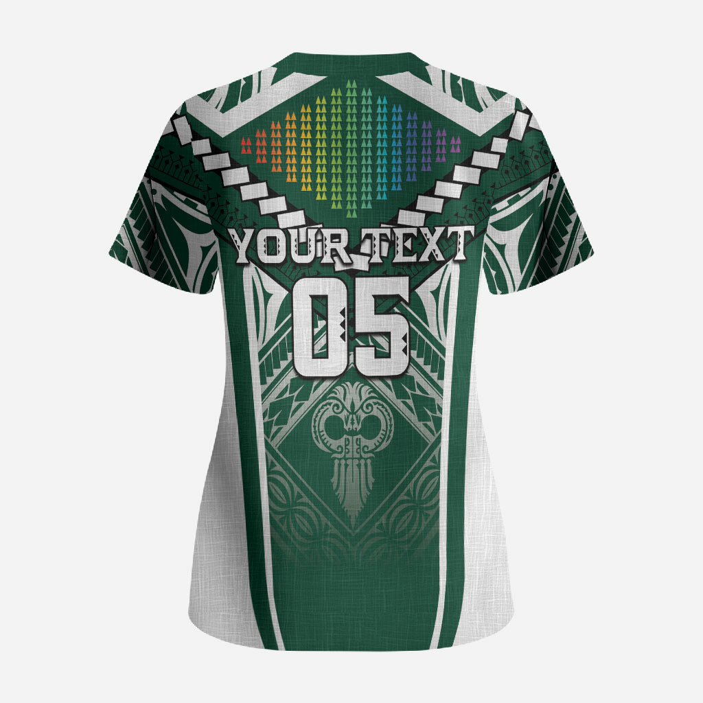 Custom Hawaii Warriors Football Scrub Top Rainbow Kakau Pattern Green LT05 - Polynesian Pride