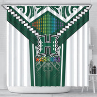 Hawaii Warriors Football Shower Curtain Rainbow Kakau Pattern Green LT05 - Polynesian Pride