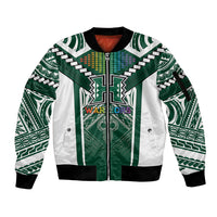 Custom Hawaii Warriors Football Sleeve Zip Bomber Jacket Rainbow Kakau Pattern Green LT05 Unisex Green - Polynesian Pride