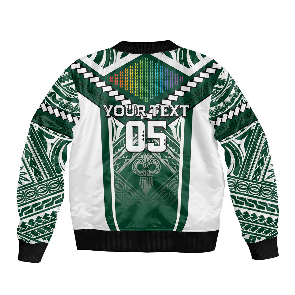 Custom Hawaii Warriors Football Sleeve Zip Bomber Jacket Rainbow Kakau Pattern Green LT05 - Polynesian Pride