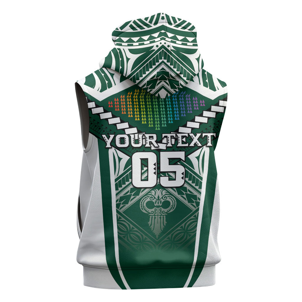 Custom Hawaii Warriors Football Sleeveless Hoodie Rainbow Kakau Pattern Green LT05 - Polynesian Pride