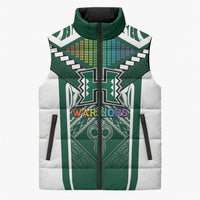 Custom Hawaii Warriors Football Sleeveless Puffer Jacket Rainbow Kakau Pattern Green LT05 Unisex Green - Polynesian Pride