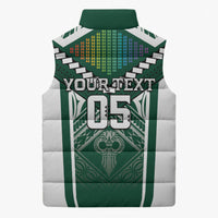 Custom Hawaii Warriors Football Sleeveless Puffer Jacket Rainbow Kakau Pattern Green LT05 - Polynesian Pride