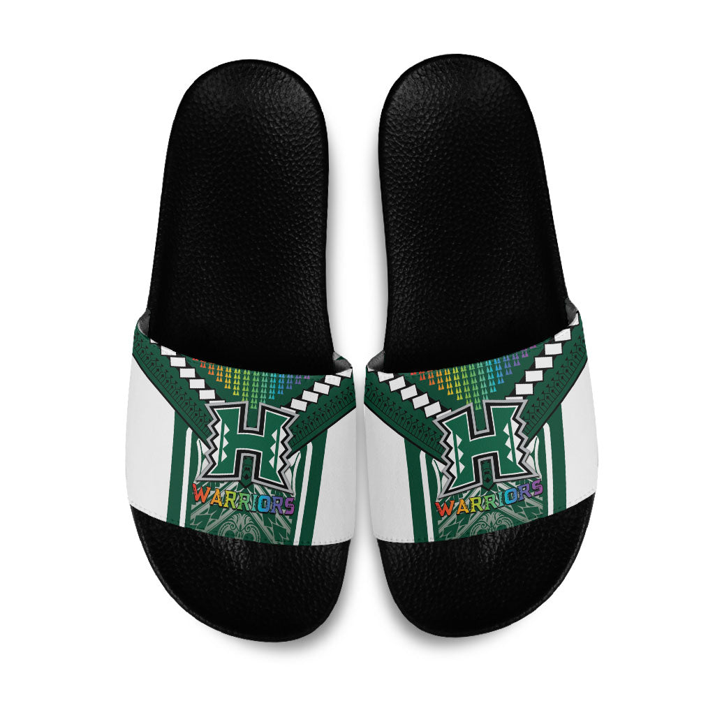 Hawaii Warriors Football Slide Sandals Rainbow Kakau Pattern Green LT05 Green - Polynesian Pride