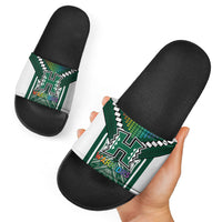 Hawaii Warriors Football Slide Sandals Rainbow Kakau Pattern Green LT05 - Polynesian Pride