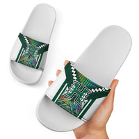 Hawaii Warriors Football Slide Sandals Rainbow Kakau Pattern Green LT05 - Polynesian Pride