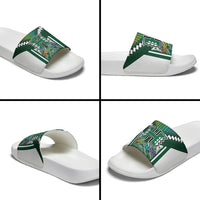 Hawaii Warriors Football Slide Sandals Rainbow Kakau Pattern Green LT05 - Polynesian Pride