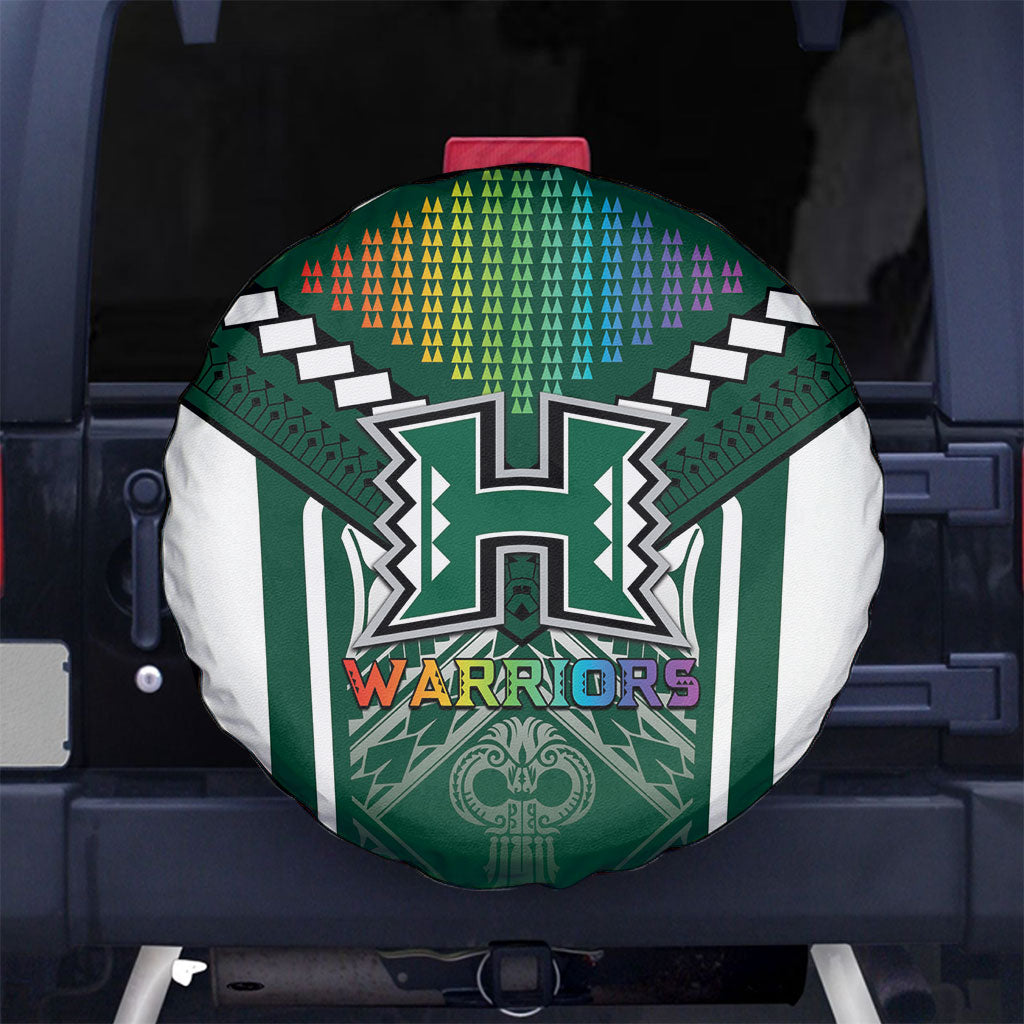 Hawaii Warriors Football Spare Tire Cover Rainbow Kakau Pattern Green LT05 No hole Green - Polynesian Pride