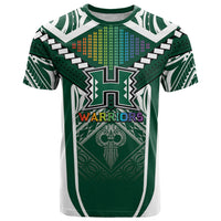 Custom Hawaii Warriors Football T Shirt Rainbow Kakau Pattern Green LT05 Green - Polynesian Pride