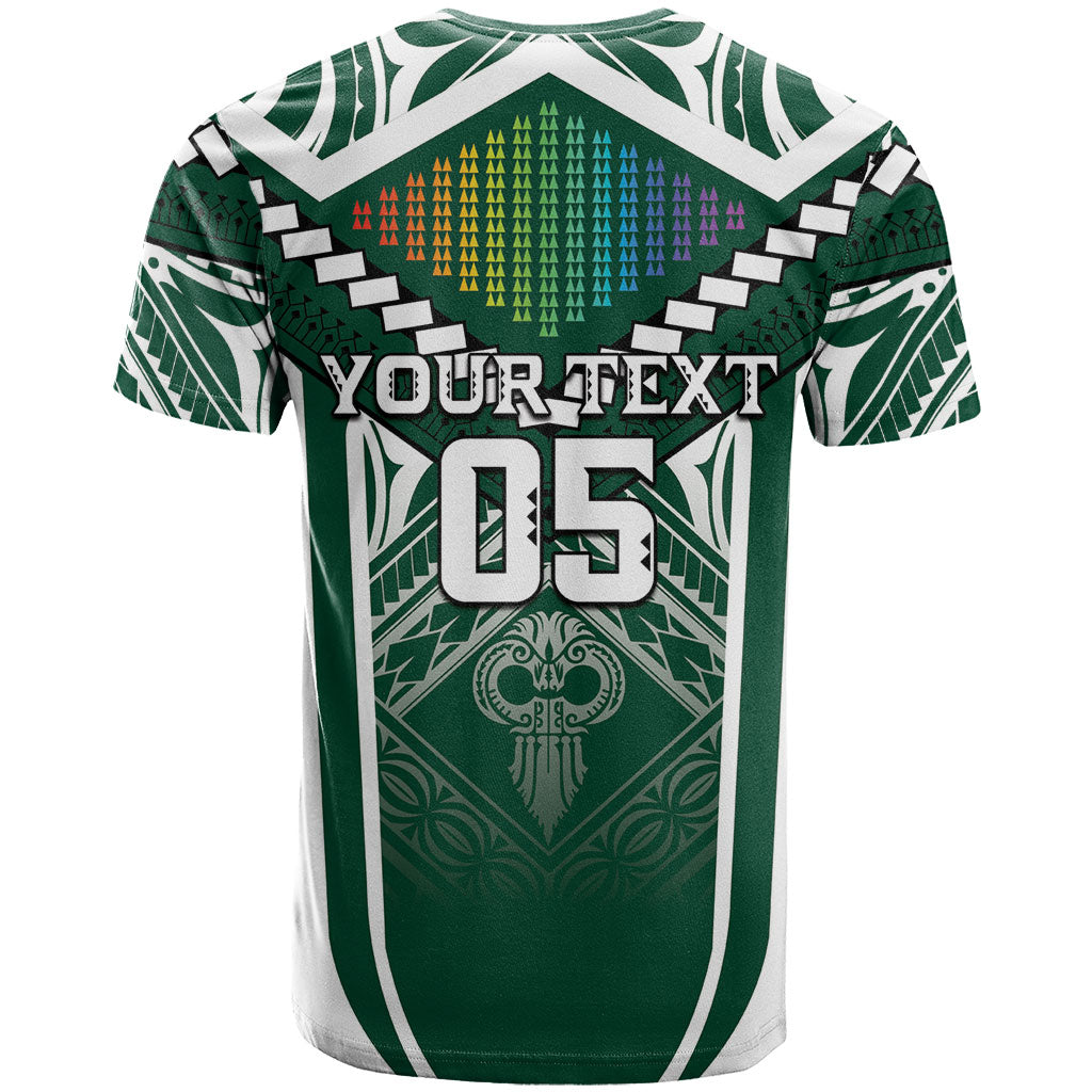 Custom Hawaii Warriors Football T Shirt Rainbow Kakau Pattern Green LT05 - Polynesian Pride
