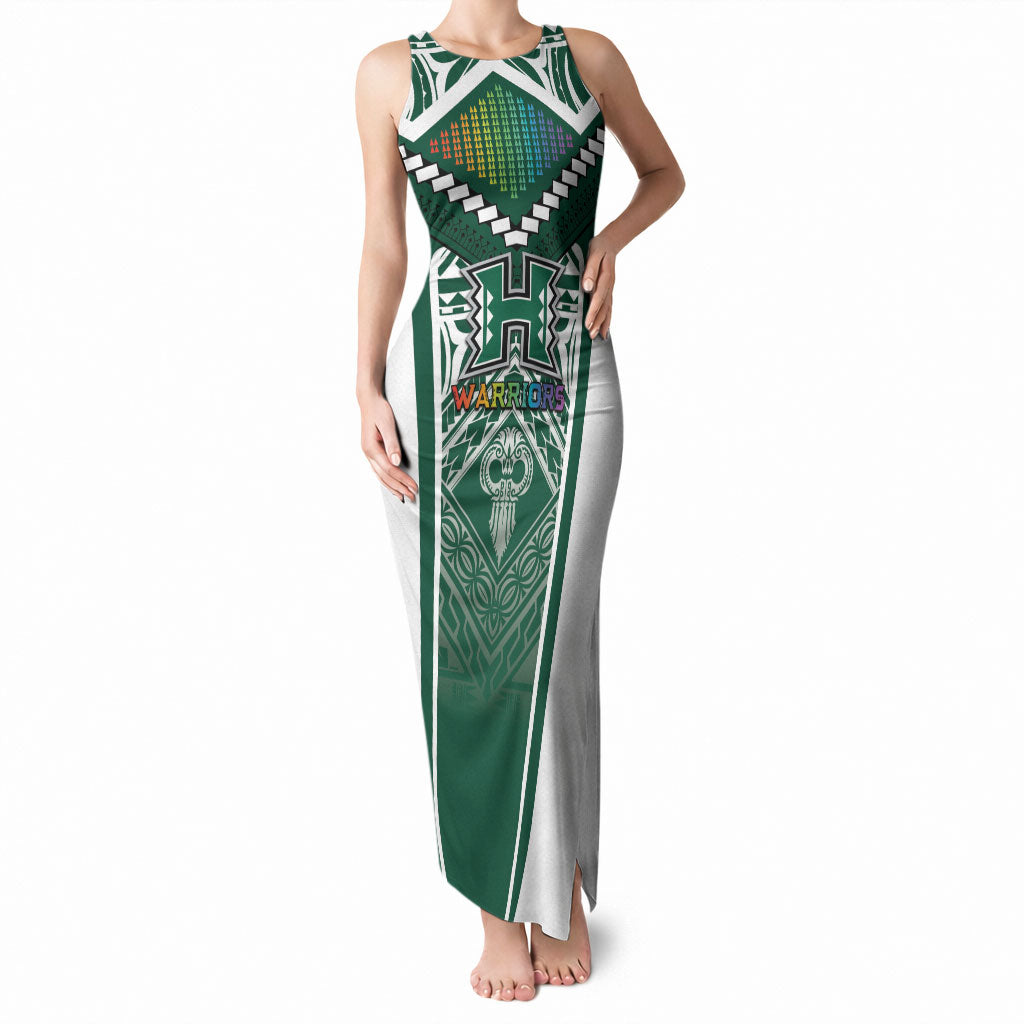 Custom Hawaii Warriors Football Tank Maxi Dress Rainbow Kakau Pattern Green