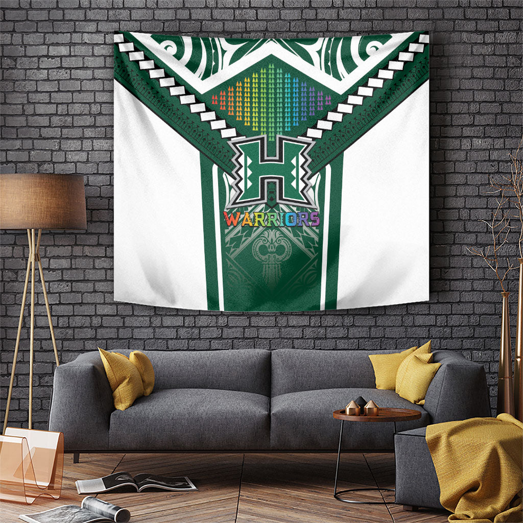 Hawaii Warriors Football Tapestry Rainbow Kakau Pattern Green LT05 Green - Polynesian Pride