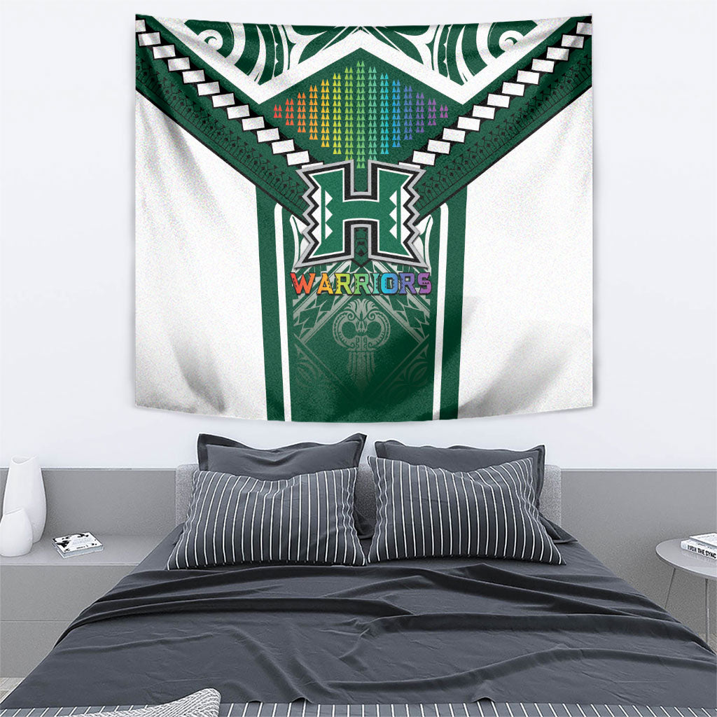 Hawaii Warriors Football Tapestry Rainbow Kakau Pattern Green LT05 - Polynesian Pride