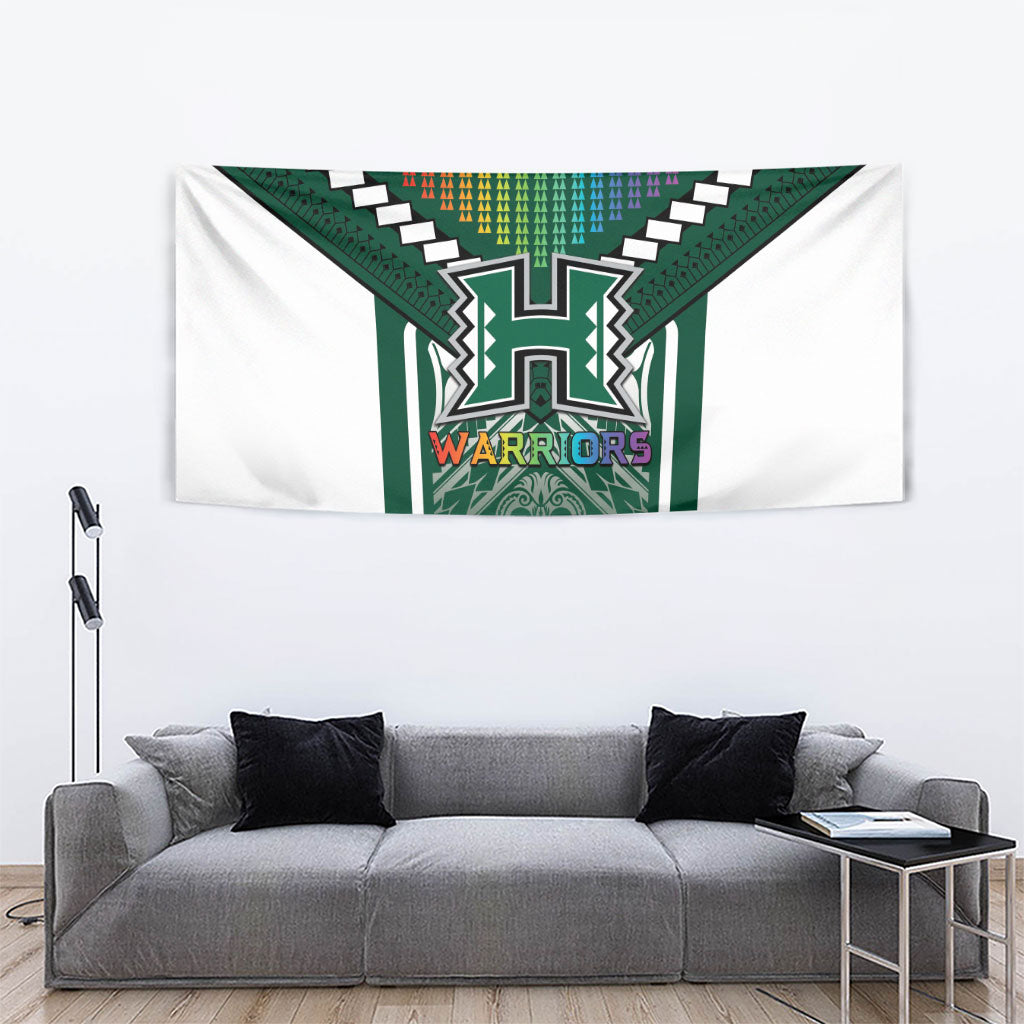 Hawaii Warriors Football Tapestry Rainbow Kakau Pattern Green LT05 - Polynesian Pride