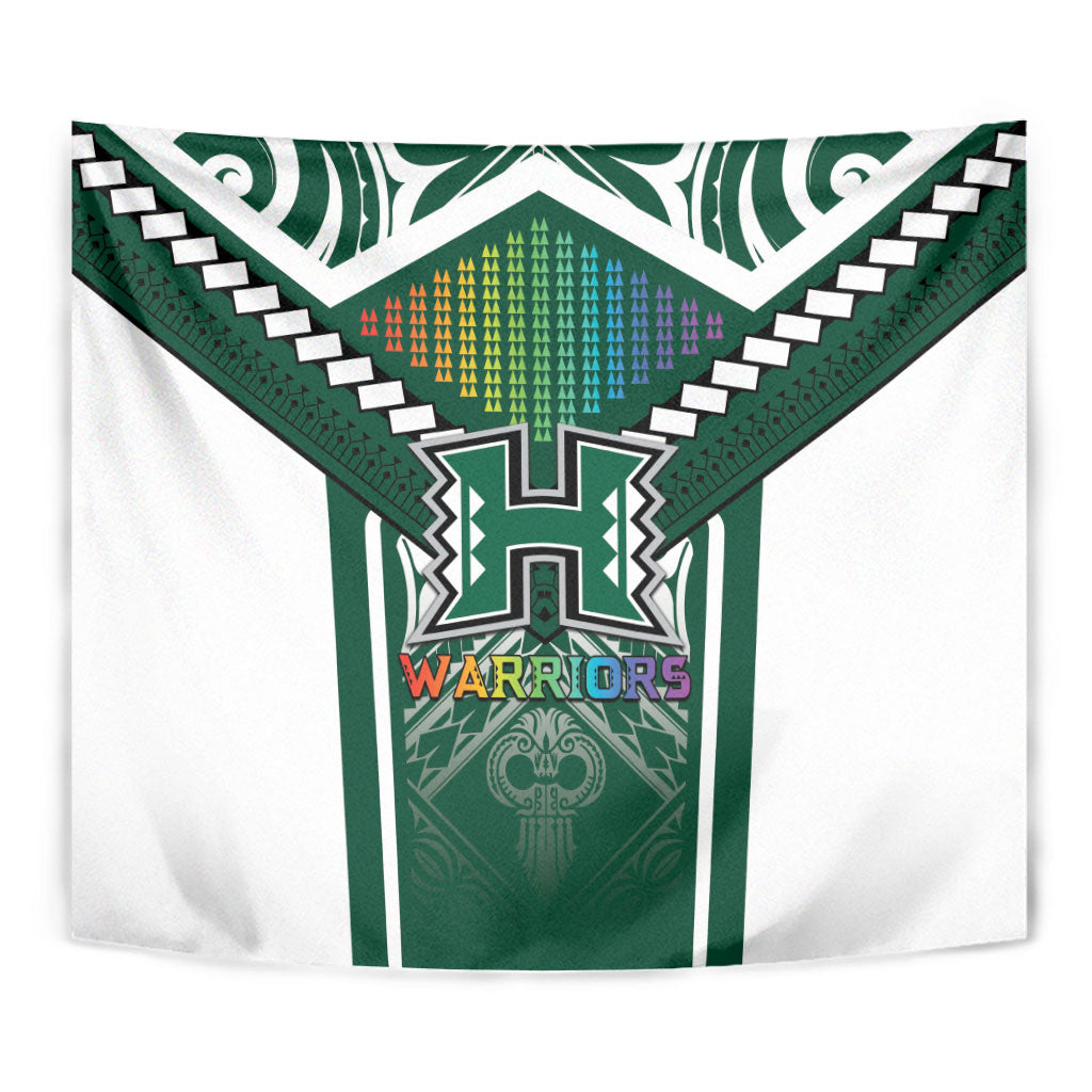 Hawaii Warriors Football Tapestry Rainbow Kakau Pattern Green LT05 - Polynesian Pride