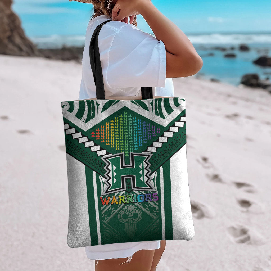 Hawaii Warriors Football Tote Bag Rainbow Kakau Pattern Green LT05 - Polynesian Pride
