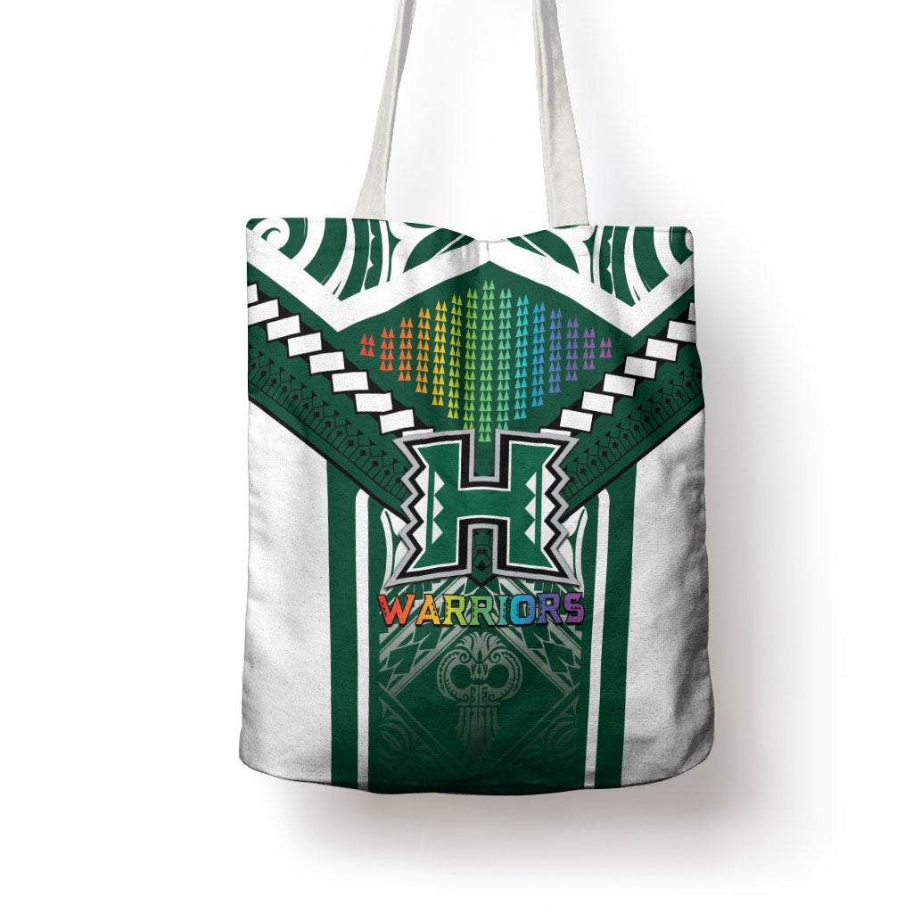 Hawaii Warriors Football Tote Bag Rainbow Kakau Pattern Green LT05 - Polynesian Pride