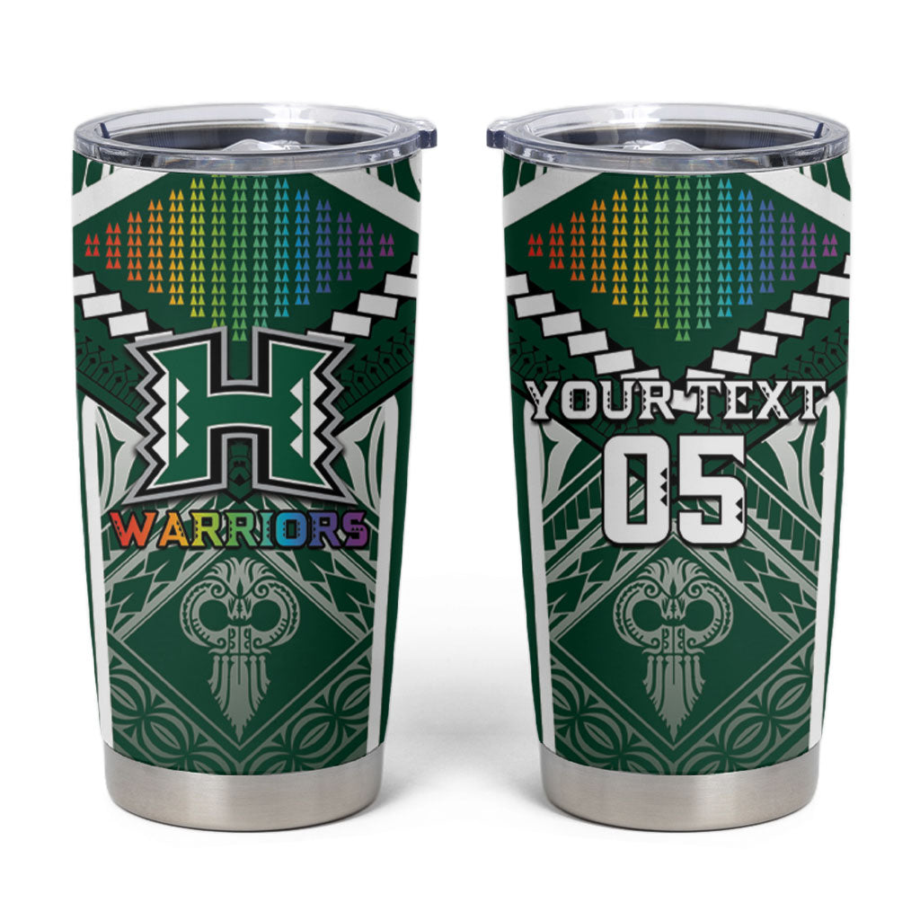 Custom Hawaii Warriors Football Tumbler Cup Rainbow Kakau Pattern Green LT05 Green - Polynesian Pride