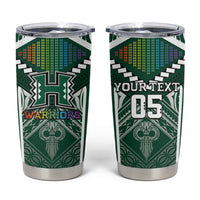 Custom Hawaii Warriors Football Tumbler Cup Rainbow Kakau Pattern Green LT05 Green - Polynesian Pride