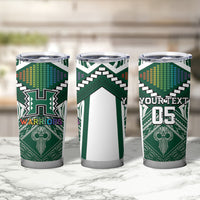 Custom Hawaii Warriors Football Tumbler Cup Rainbow Kakau Pattern Green LT05 - Polynesian Pride