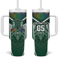 Custom Hawaii Warriors Football Tumbler With Handle Rainbow Kakau Pattern Green LT05 One Size: 40 oz Green - Polynesian Pride