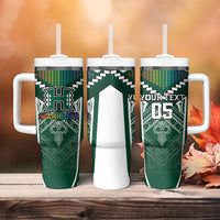 Custom Hawaii Warriors Football Tumbler With Handle Rainbow Kakau Pattern Green LT05 - Polynesian Pride