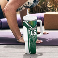 Custom Hawaii Warriors Football Tumbler With Handle Rainbow Kakau Pattern Green LT05 - Polynesian Pride