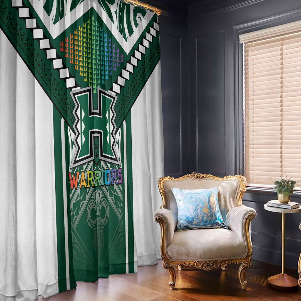 Hawaii Warriors Football Window Curtain Rainbow Kakau Pattern Green LT05 - Polynesian Pride