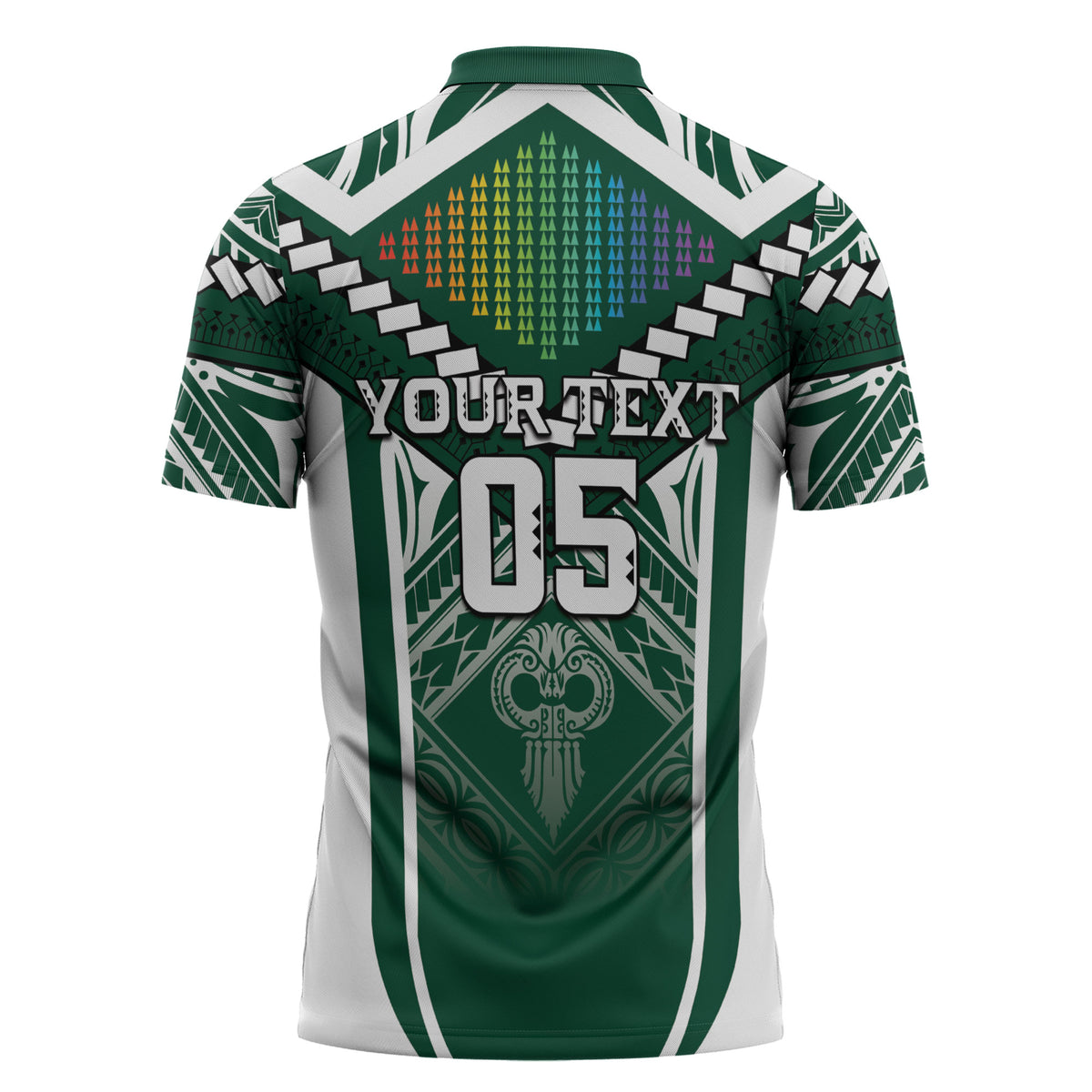 Custom Hawaii Warriors Football Zipper Polo Shirt Rainbow Kakau Pattern Green LT05 - Polynesian Pride