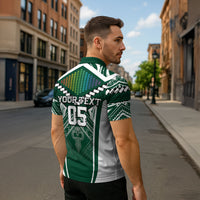 Custom Hawaii Warriors Football Zipper Polo Shirt Rainbow Kakau Pattern Green LT05 - Polynesian Pride