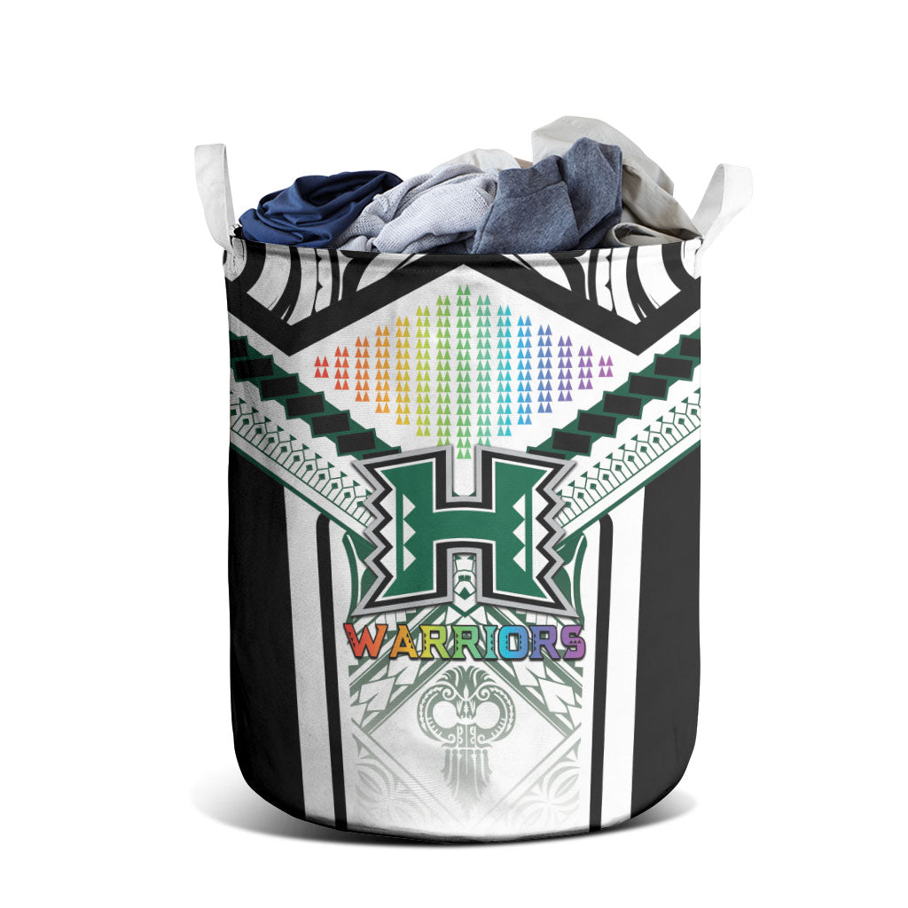 Hawaii Warriors Football Laundry Basket Rainbow Kakau Pattern White LT05 - Polynesian Pride