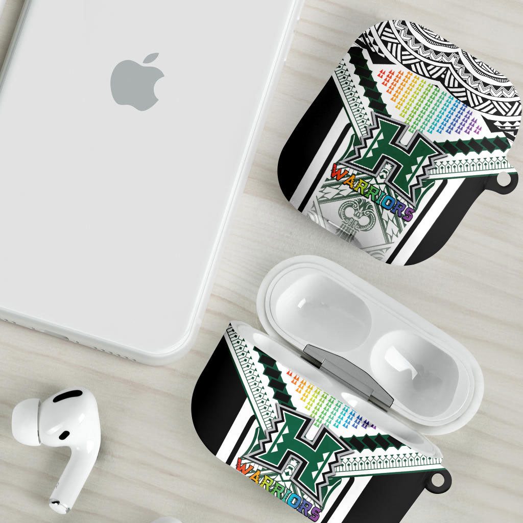 Hawaii Warriors Football AirPods Case Rainbow Kakau Pattern White LT05 - Polynesian Pride