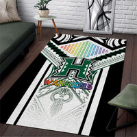 Hawaii Warriors Football Area Rug Rainbow Kakau Pattern White LT05 White - Polynesian Pride