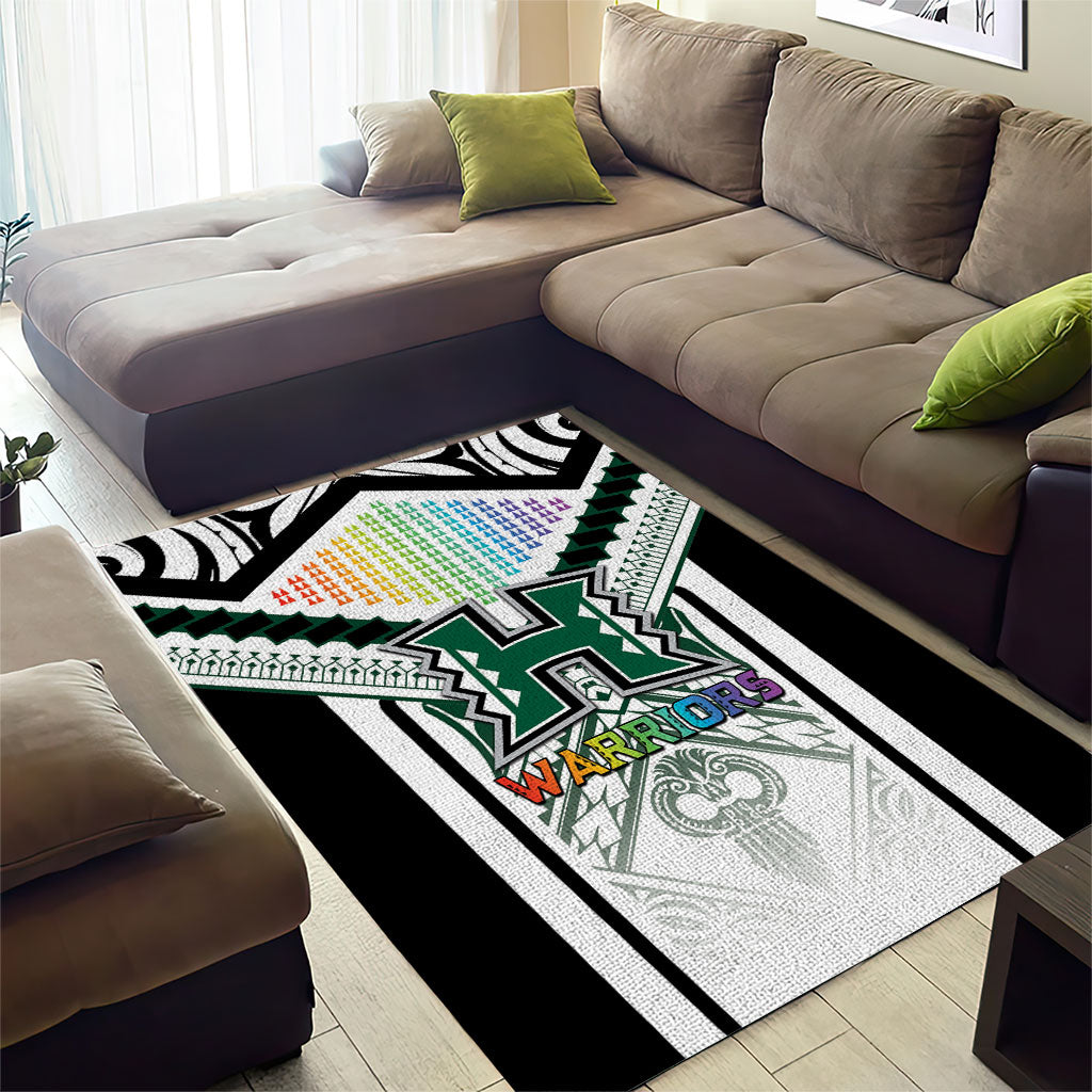 Hawaii Warriors Football Area Rug Rainbow Kakau Pattern White LT05 - Polynesian Pride