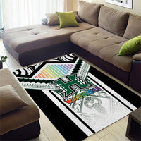 Hawaii Warriors Football Area Rug Rainbow Kakau Pattern White LT05 - Polynesian Pride