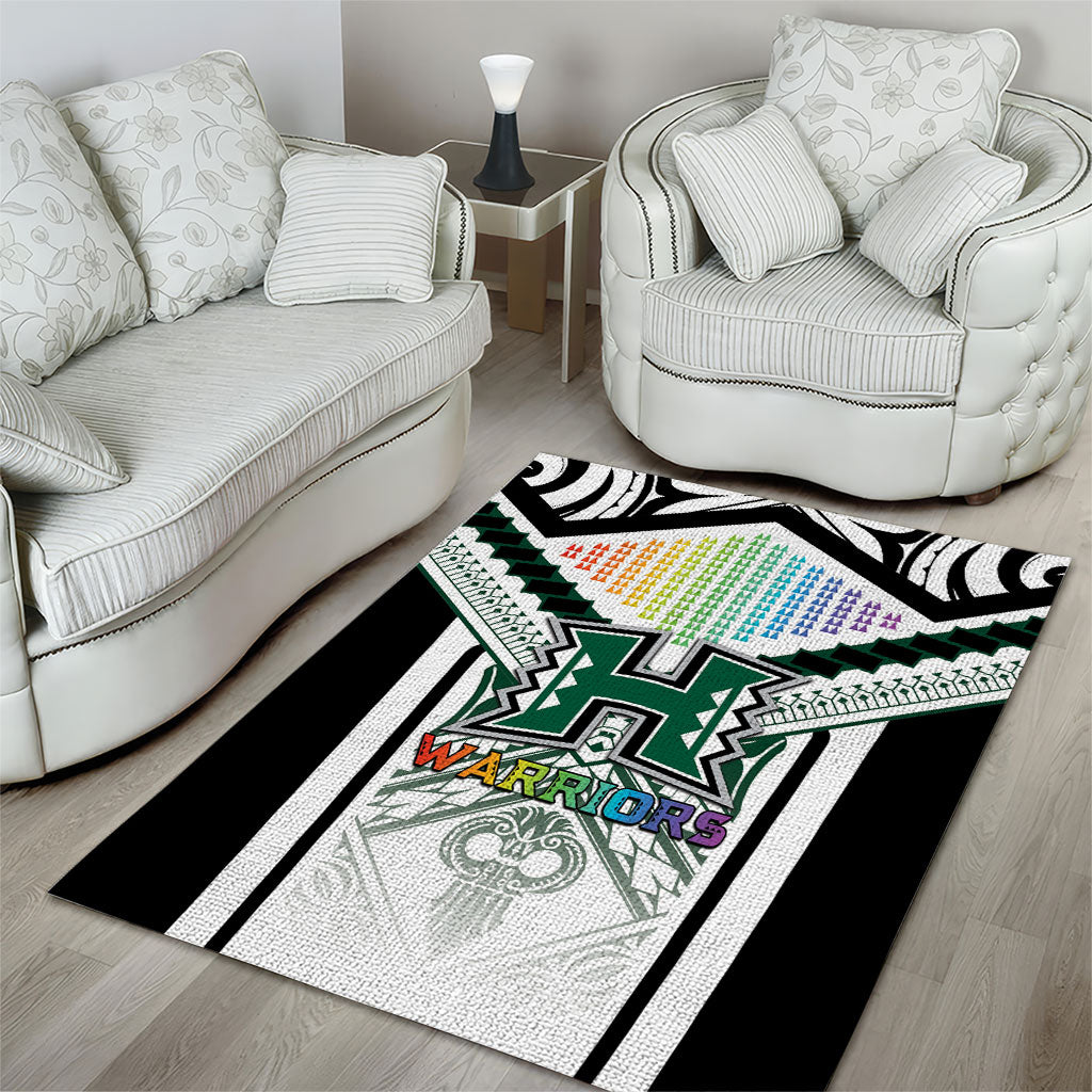 Hawaii Warriors Football Area Rug Rainbow Kakau Pattern White LT05 - Polynesian Pride