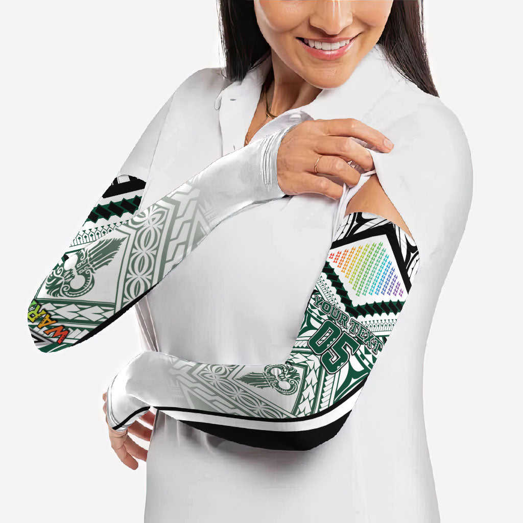 Custom Hawaii Warriors Football Arm Sleeves Rainbow Kakau Pattern White LT05 - Polynesian Pride