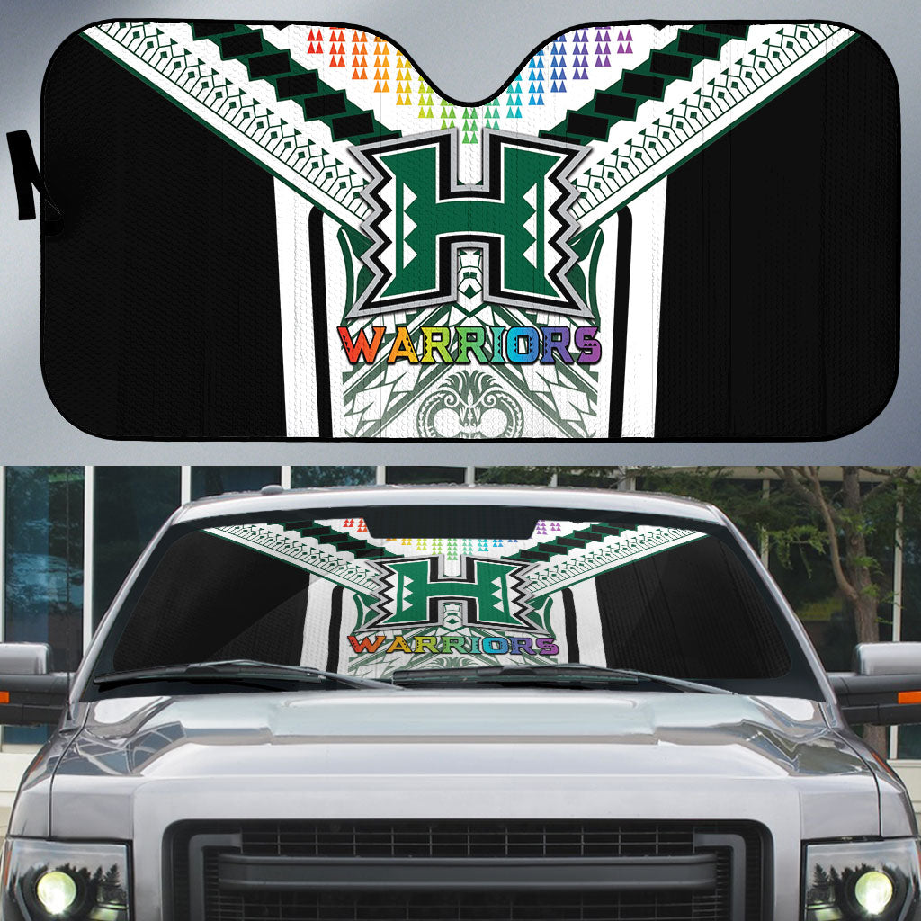 Hawaii Warriors Football Auto Sun Shade Rainbow Kakau Pattern White LT05 White - Polynesian Pride