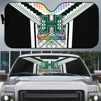 Hawaii Warriors Football Auto Sun Shade Rainbow Kakau Pattern White LT05 White - Polynesian Pride