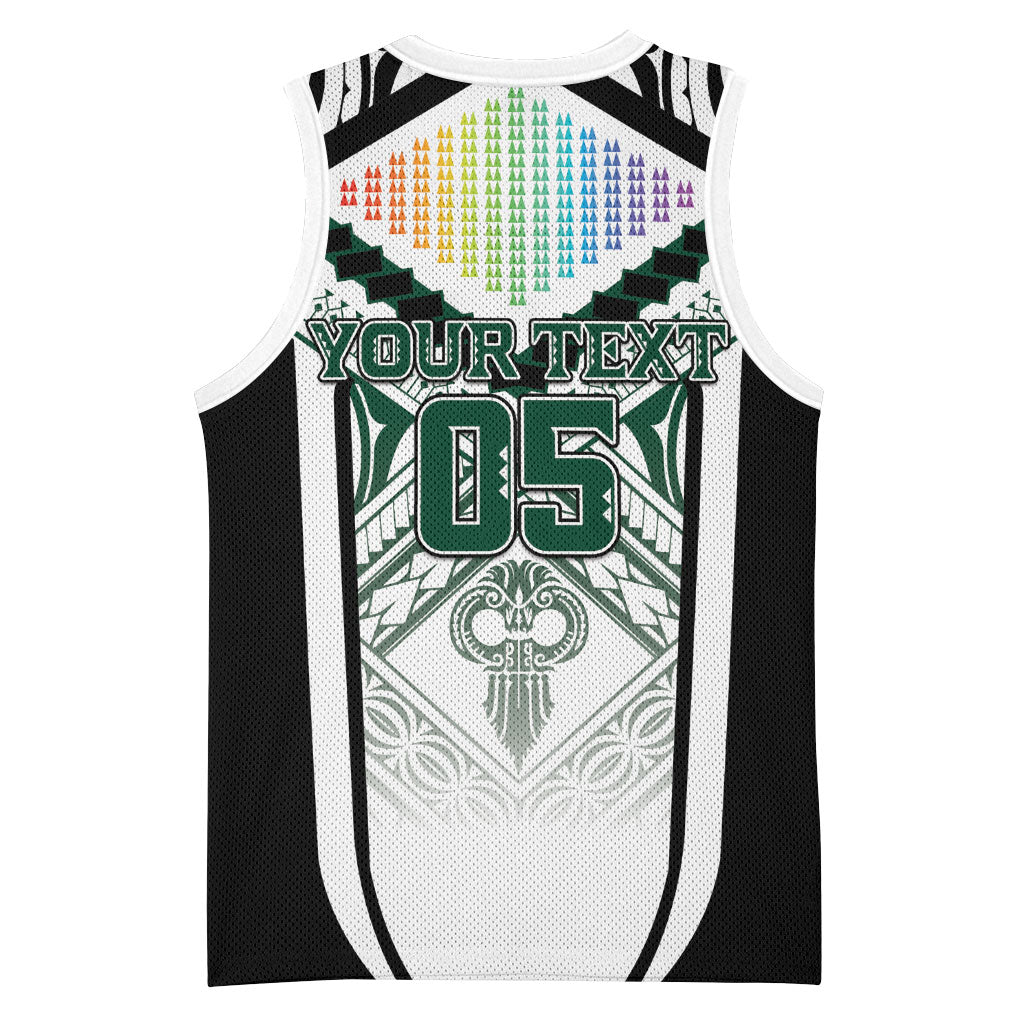 Custom Hawaii Warriors Football Basketball Jersey Rainbow Kakau Pattern White LT05 - Polynesian Pride