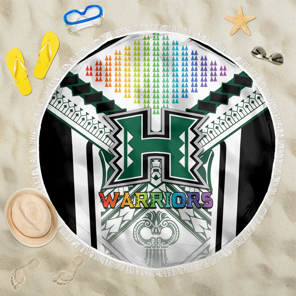 Hawaii Warriors Football Beach Blanket Rainbow Kakau Pattern White LT05 One Size 150cm White - Polynesian Pride