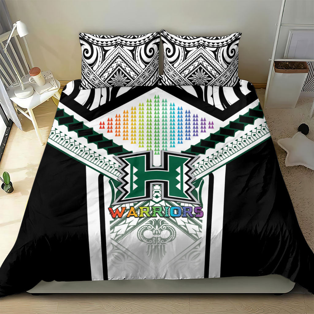 Hawaii Warriors Football Bedding Set Rainbow Kakau Pattern White LT05 - Polynesian Pride