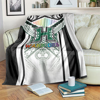Hawaii Warriors Football Blanket Rainbow Kakau Pattern White LT05 White - Polynesian Pride